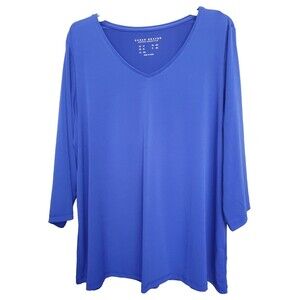 Susan Graver Modern Essentials LiquidKnit Blue V-Neck Tunic Size 1X